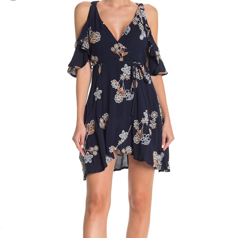 J.O.A Cold Shoulder Floral Print High/Low Dress